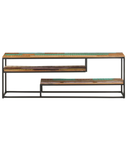 Comodă TV cu picioare, aspect industrial, din lemn masiv reciclat, 130 x 30 x 45 cm
