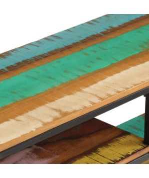 Comodă TV cu picioare, aspect industrial, din lemn masiv reciclat, 130 x 30 x 45 cm