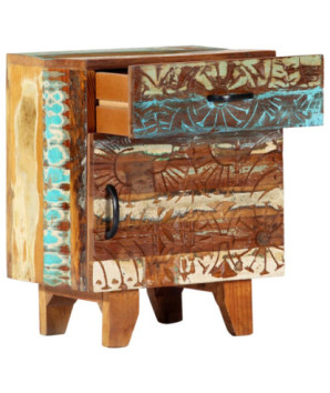 Noptieră sculptată manual, 40 x 30 x 50 cm, lemn reciclat - WOODBB307