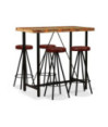 Masă bar cu 4 scaune tapițate aspect industrial, din lemn masiv reciclat, dreptunghiulară, 120 x 60 x 107 cm, handmade Masă bar cu 4 scaune tapițate aspect industrial, din lemn masiv reciclat, dreptunghiulară, 120 x 60 x 107 cm, handmade