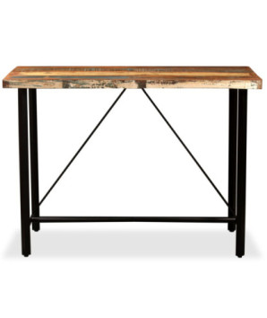 Masă bar cu 4 scaune tapițate aspect industrial, din lemn masiv reciclat, dreptunghiulară, 120 x 60 x 107 cm, handmade