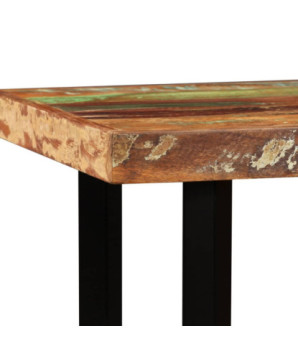 Masă bar cu 4 scaune tapițate aspect industrial, din lemn masiv reciclat, dreptunghiulară, 120 x 60 x 107 cm, handmade