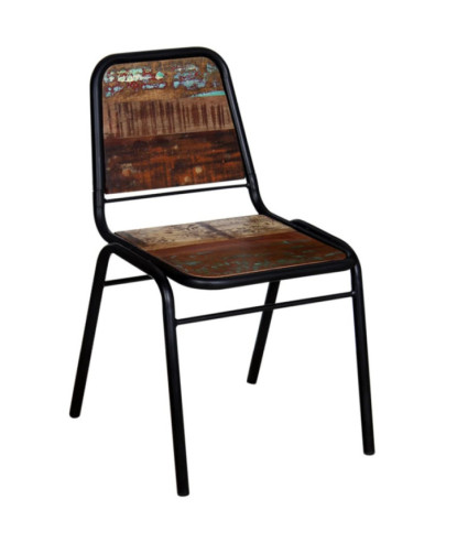 Scaune bucătărie multicolor vintage, din lemn masiv reciclat, cu spătar, 6 buc., handmade