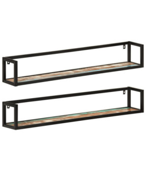 Rafturi de perete 2buc. 110x17x17cm lemn reciclat și fier - WOODBB313