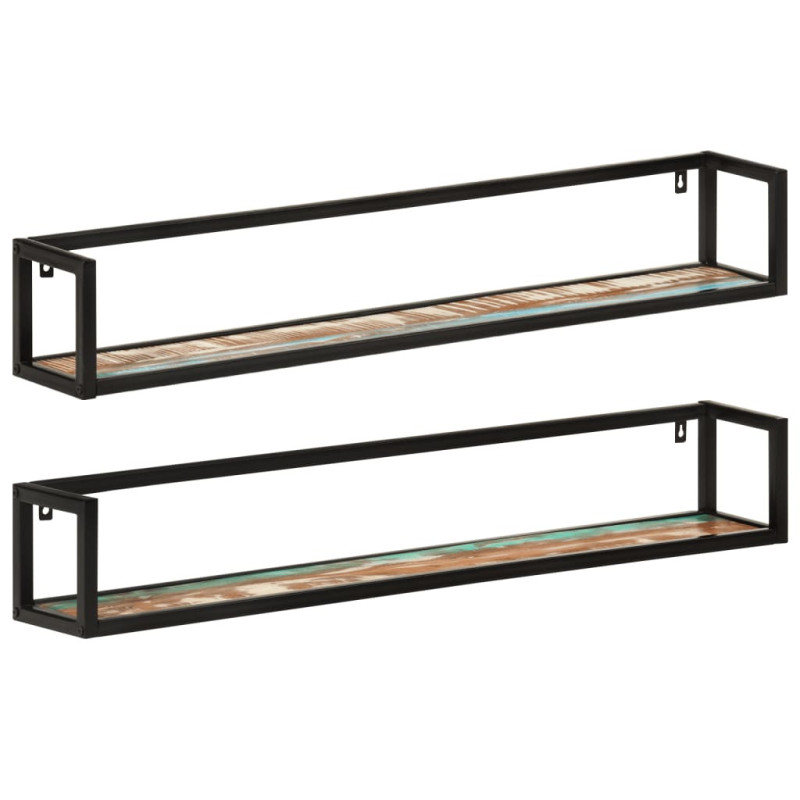 Rafturi de perete 2buc. 110x17x17cm lemn reciclat și fier - WOODBB313