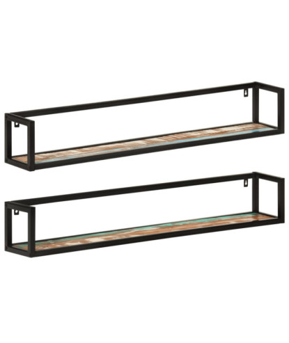 Rafturi de perete 2buc. 110x17x17cm lemn reciclat și fier - WOODBB313