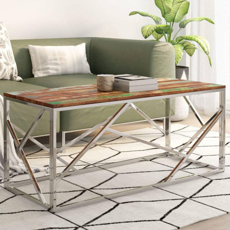 Măsuță cafea argintie, din lemn masiv reciclat, dreptunghiulară, 110 x 45 x 45 cm Măsuță cafea argintie, din lemn masiv reciclat, dreptunghiulară, 110 x 45 x 45 cm