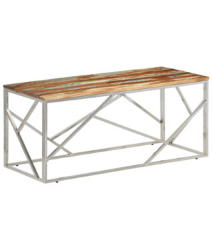 Măsuță cafea argintie, din lemn masiv reciclat, dreptunghiulară, 110 x 45 x 45 cm