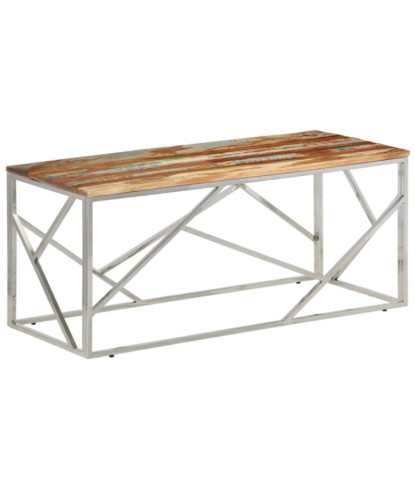 Măsuță cafea argintie, din lemn masiv reciclat, dreptunghiulară, 110 x 45 x 45 cm