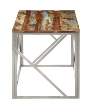 Măsuță cafea argintie, din lemn masiv reciclat, dreptunghiulară, 110 x 45 x 45 cm