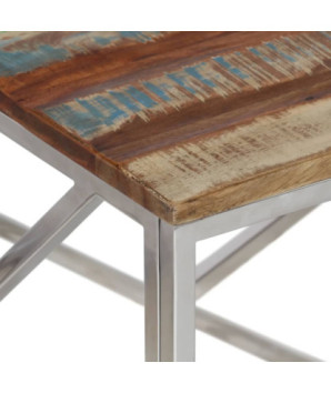 Măsuță cafea argintie, din lemn masiv reciclat, dreptunghiulară, 110 x 45 x 45 cm