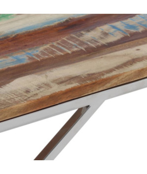 Măsuță cafea argintie, din lemn masiv reciclat, dreptunghiulară, 110 x 45 x 45 cm