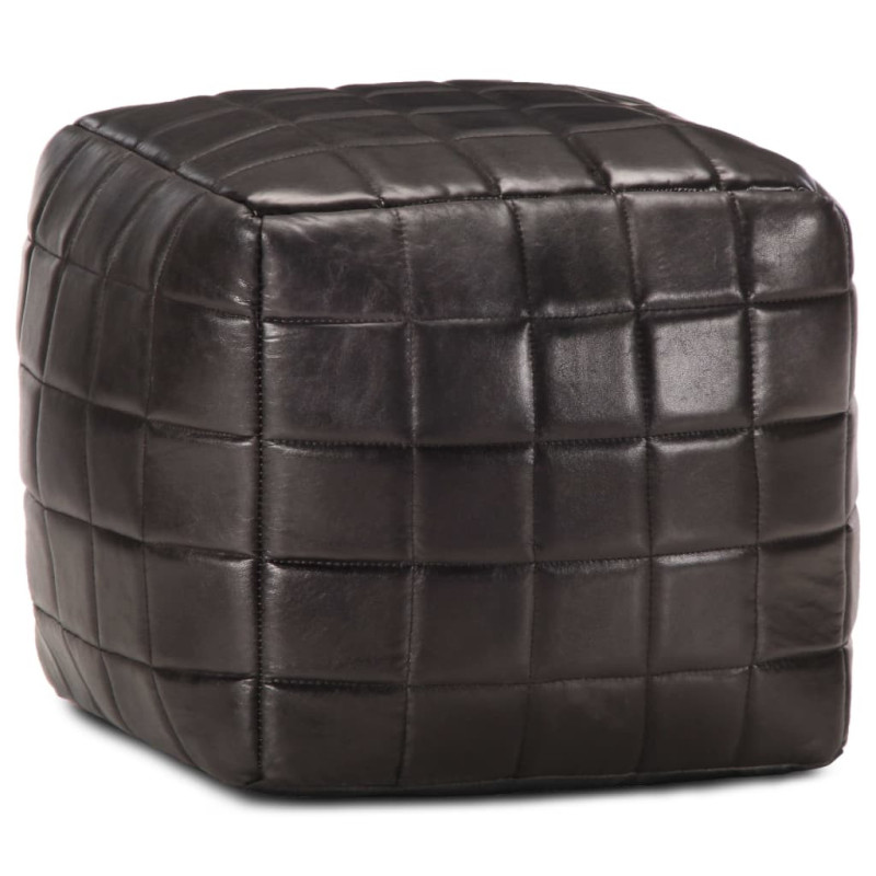 Fotoliu puf, negru, 40 x 40 x 40 cm, piele naturală de capră - WOODBB3032 Fotoliu puf, negru, 40 x 40 x 40 cm, piele naturală de capră - WOODBB3032