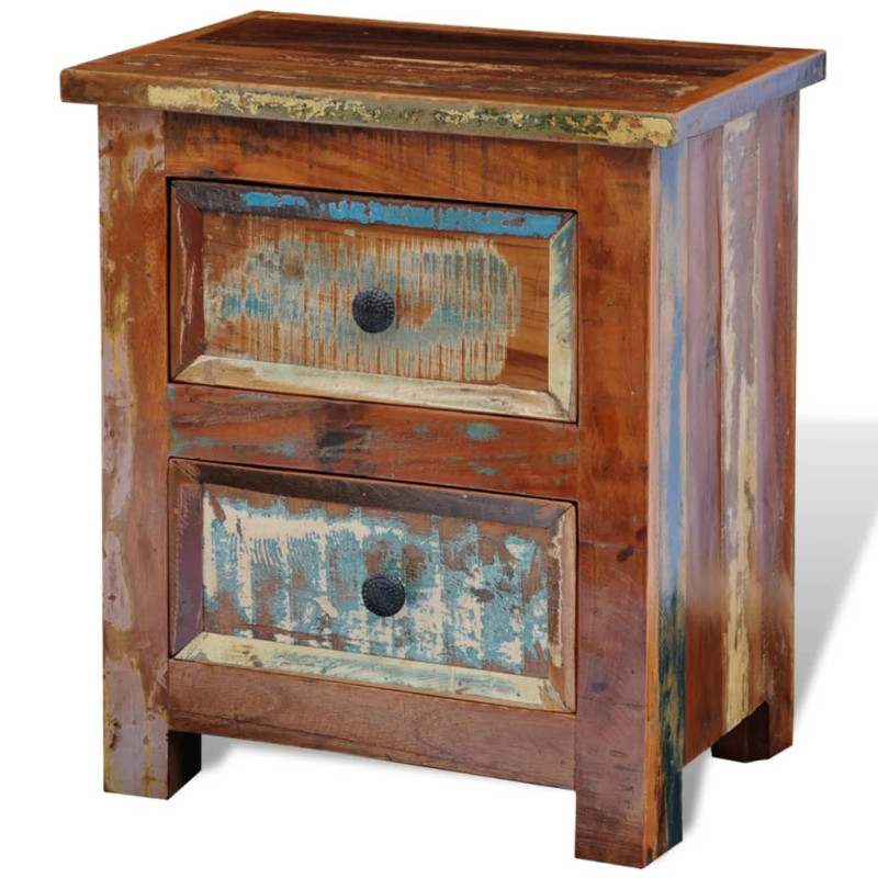 Noptieră cu 2 sertare, lemn reciclat, cu aspect antichizat - WOODBB320 Noptieră cu 2 sertare, lemn reciclat, cu aspect antichizat - WOODBB320