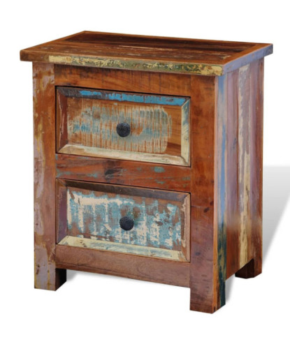 Noptieră cu 2 sertare, lemn reciclat, cu aspect antichizat - WOODBB320
