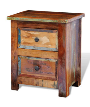 Noptieră cu 2 sertare, lemn reciclat, cu aspect antichizat - WOODBB320