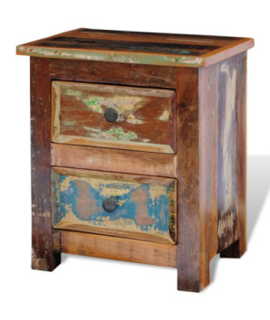 Noptieră cu 2 sertare, lemn reciclat, cu aspect antichizat - WOODBB320
