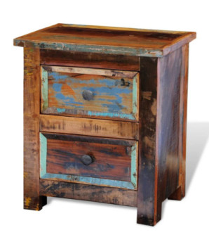 Noptieră cu 2 sertare, lemn reciclat, cu aspect antichizat - WOODBB320