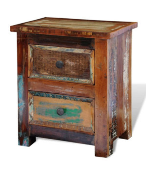 Noptieră cu 2 sertare, lemn reciclat, cu aspect antichizat - WOODBB320