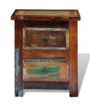 Noptieră cu 2 sertare, lemn reciclat, cu aspect antichizat - WOODBB320