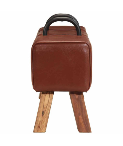 Set Măsuță de cafea din placaj & Bancă Turnbock vintage cu mânere, piele naturală de capră