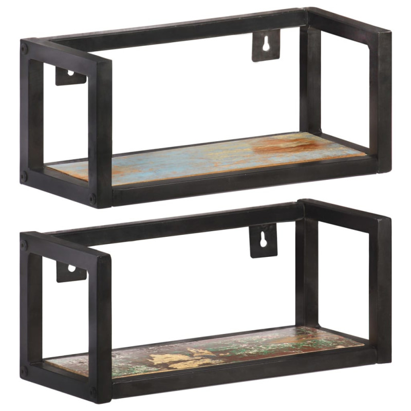 Rafturi de perete, 2 buc., 40 cm, lemn reciclat, cu aspect industrial - WOODBB329