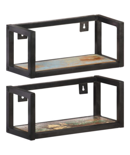 Rafturi de perete, 2 buc., 40 cm, lemn reciclat, cu aspect industrial - WOODBB329