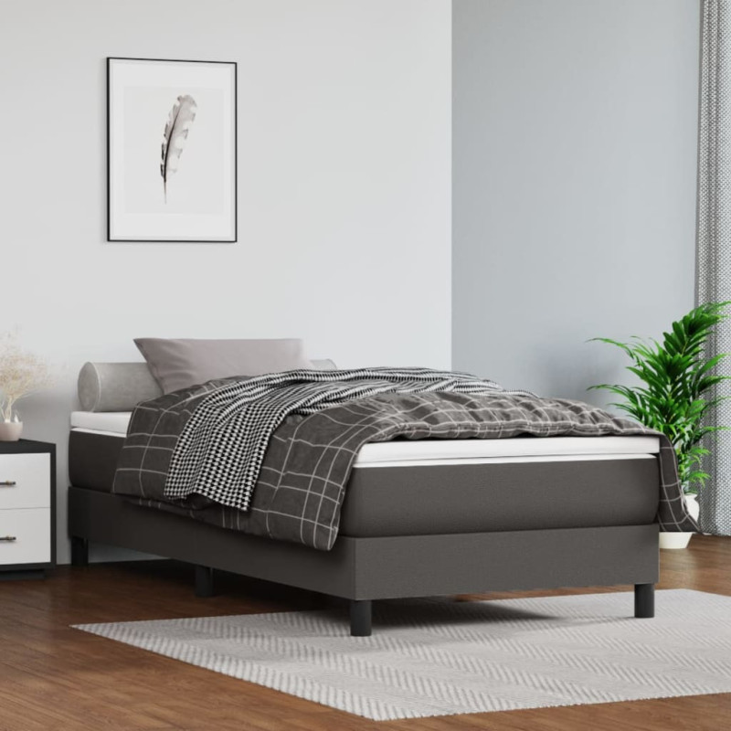 Saltea cu arcuri buzunar, fermitate medie, gri, 80x200x20 cm, piele ecologică - WOODBB3179