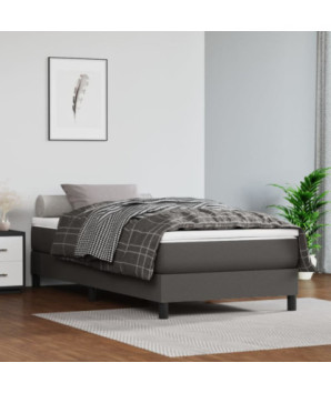 Saltea cu arcuri buzunar, fermitate medie, gri, 90x190x20 cm, piele ecologică - WOODBB3196