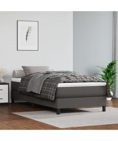 Saltea cu arcuri buzunar, fermitate medie, gri, 90x190x20 cm, piele ecologică - WOODBB3196