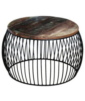 Măsuță cafea vintage, din lemn masiv reciclat, rotundă, 68x37 cm, handmade