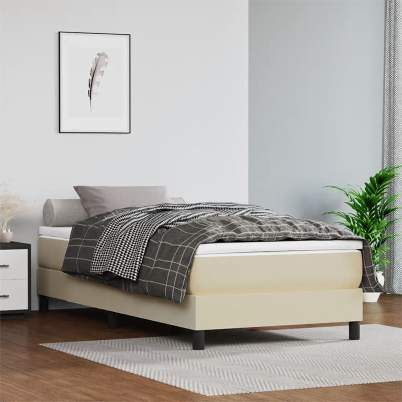 Saltea cu arcuri buzunar, fermitate medie, crem, 90x200x20 cm, piele ecologică - WOODBB3213