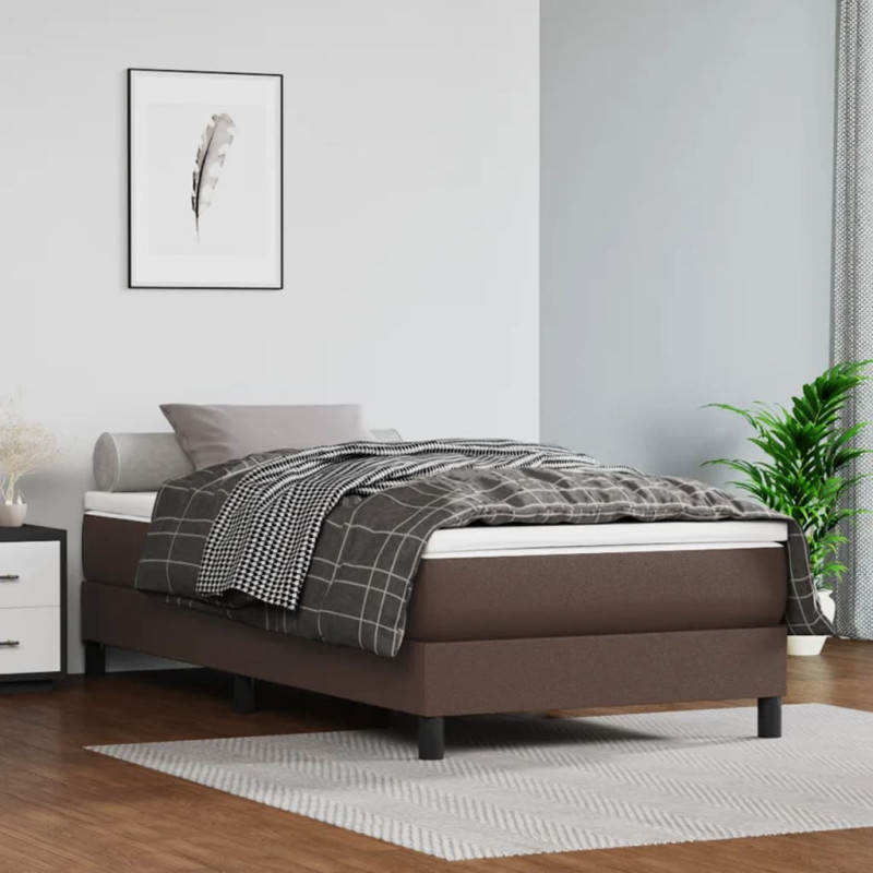 Saltea cu arcuri buzunar, fermitate medie, maro, 90x200x20 cm, piele ecologică - WOODBB3214