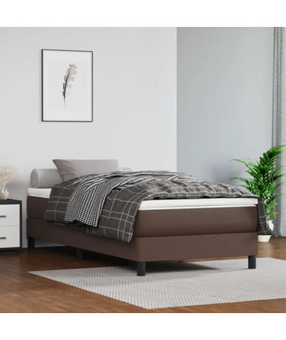 Saltea cu arcuri buzunar, fermitate medie, maro, 90x200x20 cm, piele ecologică - WOODBB3214