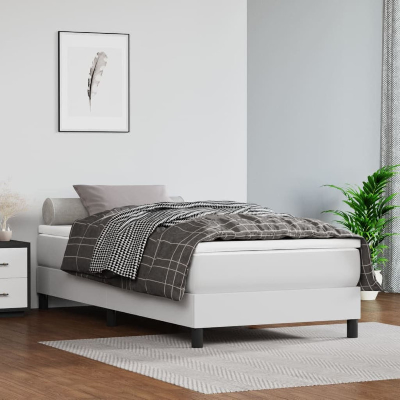 Saltea cu arcuri buzunar, fermitate medie, alb, 100x200x20 cm, piele ecologică - WOODBB3231