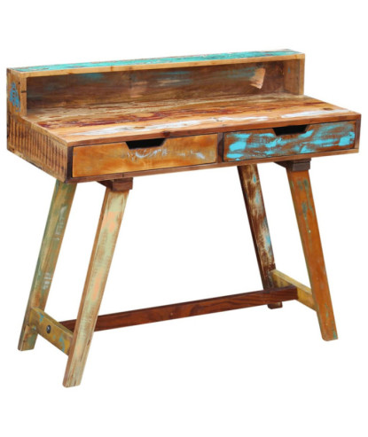 Masă birou aspect vintage, din lemn masiv reciclat, cu 2 sertare, handmade