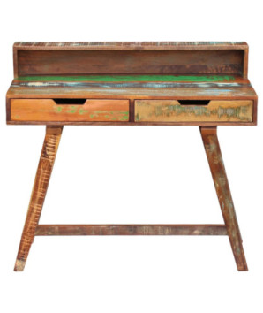 Masă birou aspect vintage, din lemn masiv reciclat, cu 2 sertare, handmade
