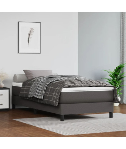 Saltea cu arcuri buzunar, fermitate medie, gri, 100x200x20 cm, piele ecologică - WOODBB3234