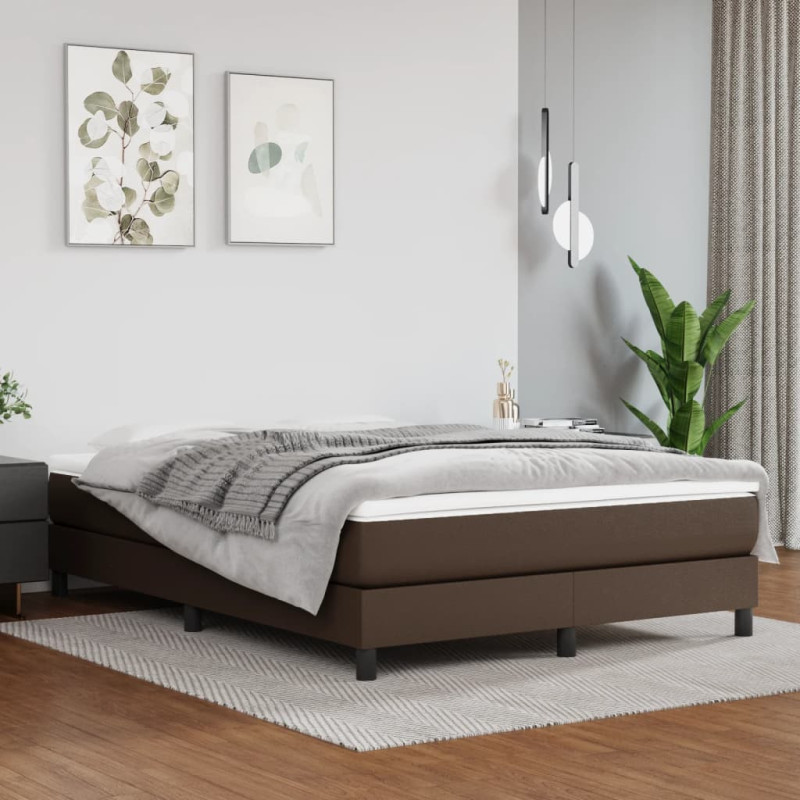 Saltea cu arcuri buzunar, fermitate medie, maro, 140x190x20 cm, piele ecologică - WOODBB3266