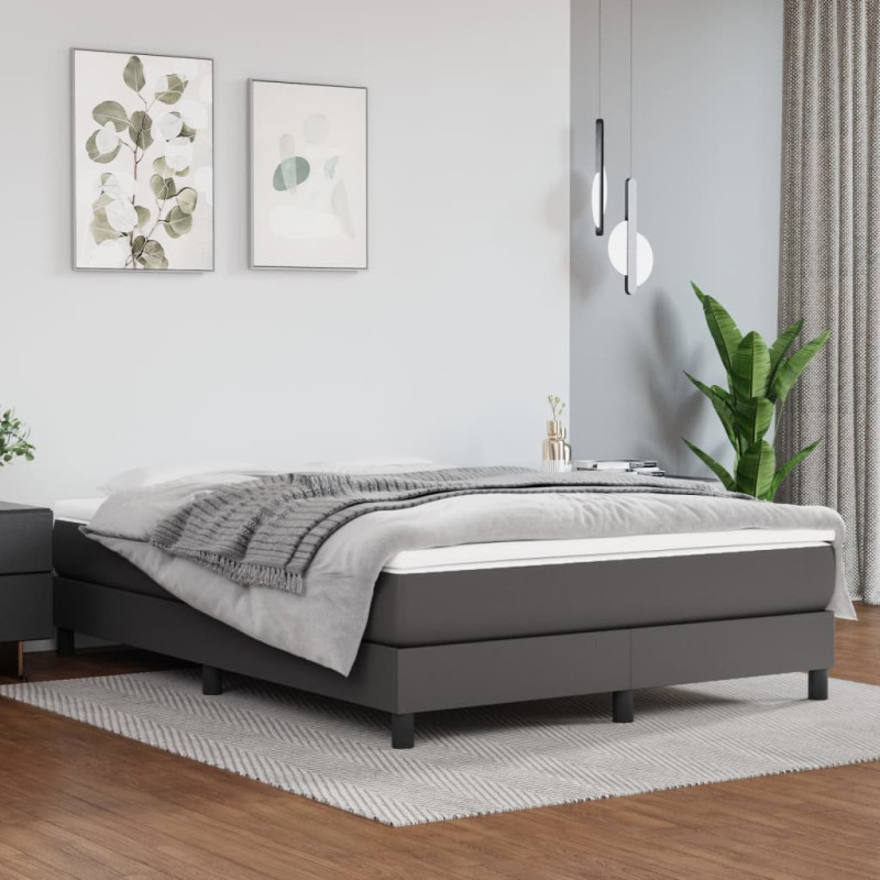 Saltea cu arcuri buzunar, fermitate medie, gri, 140x190x20 cm, piele ecologică - WOODBB3267