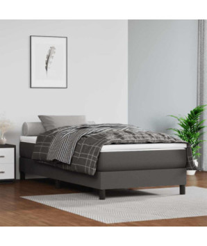 Saltea cu arcuri buzunar, fermitate medie, gri, 120x190x20 cm, piele ecologică - WOODBB3334