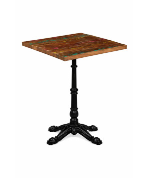 Masă pătrată cu aspect rustic industrial, din lemn masiv reciclat, 70x70x73,5 cm