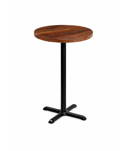 Masă rotundă cu aspect rustic industrial, din lemn masiv reciclat, Ø60x110,8 cm
