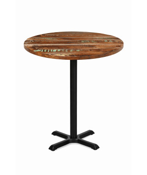 Masă bistro rotundă 80 cm lemn reciclat și picior fontă negru