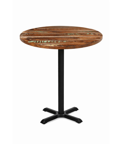 Masă bistro rotundă 80 cm lemn reciclat și picior fontă negru