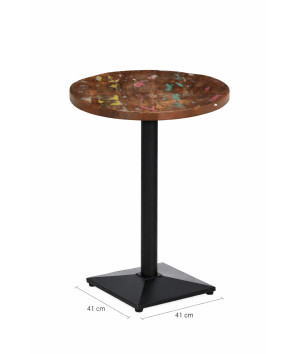 Masă Bistro Ø50 cm Lemn Reciclat + Picior Fontă Negru 41x41x72 cm