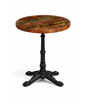 Masă Bistro Ø60 cm Lemn Reciclat Vintage + Picior Fontă 52x52x72 cm