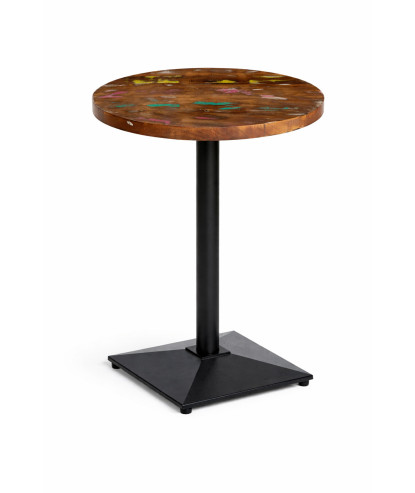 Masă Bistro Ø50 cm Lemn Reciclat + Picior Fontă 41x41x72 cm