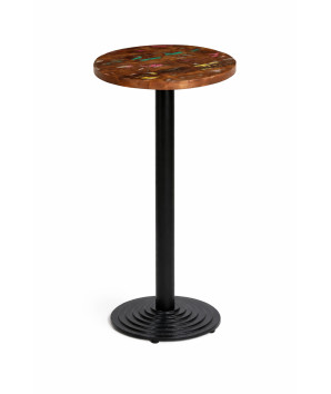 Masă Bistro Înaltă Ø40 cm Lemn Reciclat + Picior Fontă Ø43x107 cm