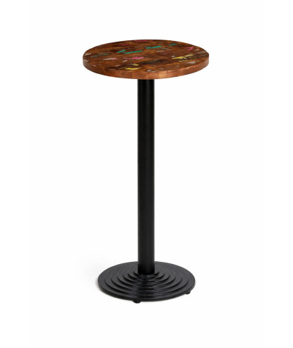 Masă Bistro Înaltă Ø40 cm Lemn Reciclat + Picior Fontă Ø43x107 cm